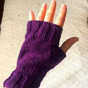 Hand-knit cotton blend fingerless mittens